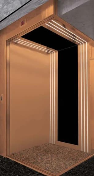 كابينة مصعد ALTO-109 بستانلس برونزي وخطوط إضاءة طولية